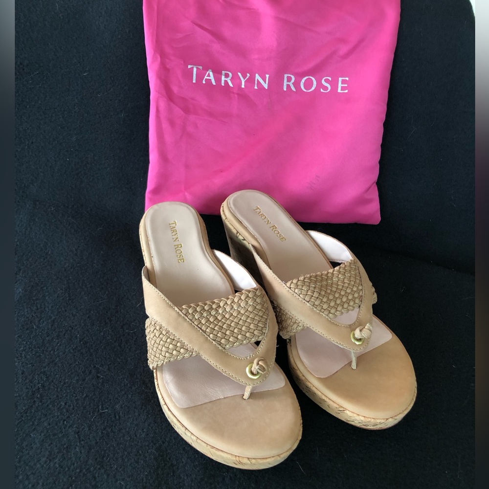Taryn Rose Tan Sandals with Perforated Strap